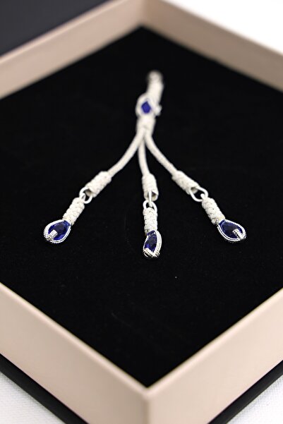 Black Sea Port Özel Tasarım 3 kamçılı Mavi Zirkon Taşlı El Örmesi Kazaz İmame Püskül