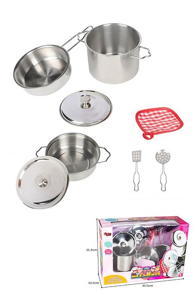 welcomein Toy 8 Piece Steel Cookware Pan Set Realistic Design