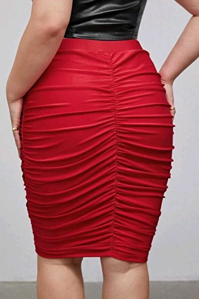 BENİMOLMALI Büzgülü Kalem Etek Diz Boyu Etek Parti Abiye Etek