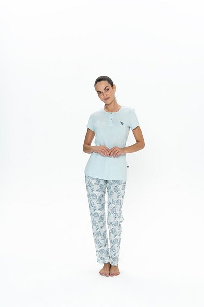 U.S. Polo Assn. Set de pijamale pentru femei, cu licență USPA, 50% bumbac, 50% modal, albastru