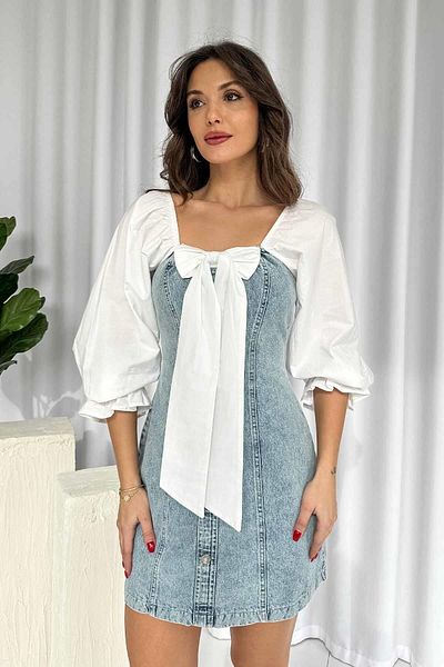 Mine Tan Butik Rochie mini de damă din denim cu fundă în față