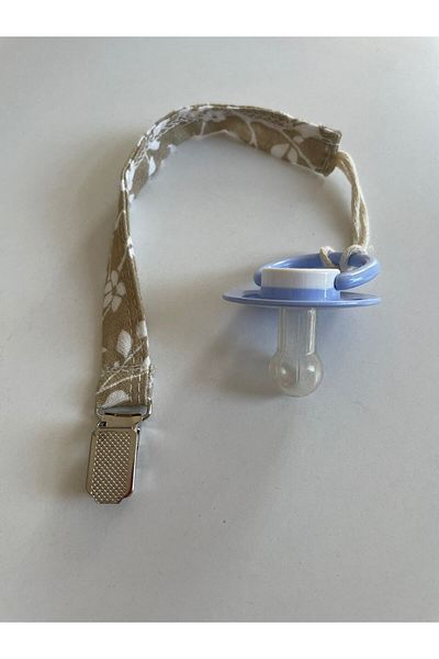 runbaby Run Baby Beige Floral Patterned Muslin Pacifier Strap