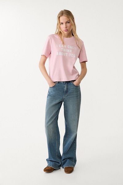 Stradivarius Cotton T-shirt with slogan