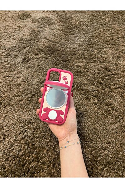 Store Iphone 12 Uyumlu 3D Ayıcıklı ve Aynalı Silikon Kabartmalı Kılıf