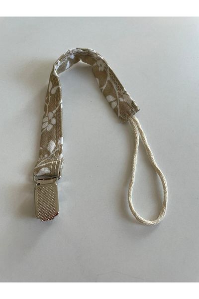 runbaby Run Baby Beige Floral Patterned Muslin Pacifier Strap