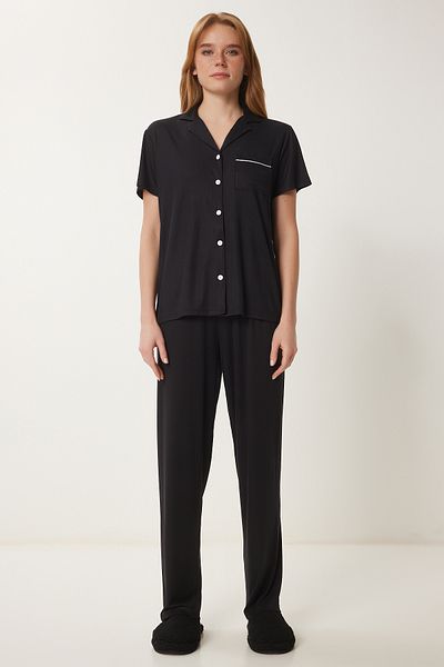 Lovelyİstanbul Set cămașă și pijama tricotată neagră - LPQ0005