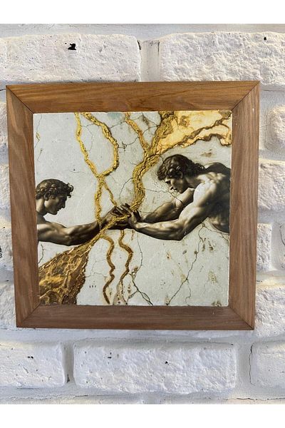 woodhomeworks Панел за картина с масивна рамка от естествен камък и мрамор 26x26 см