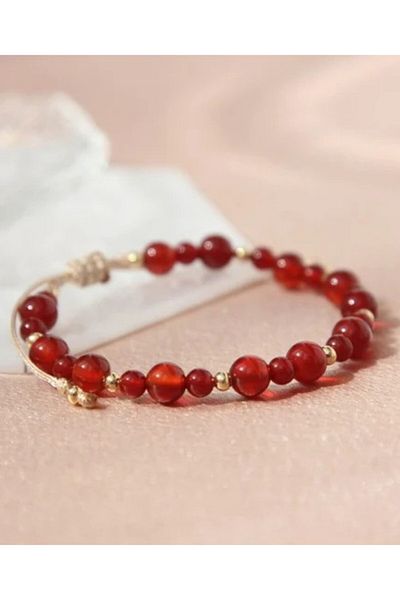 NBS Beautiful Naturel Stones Red Agate Natural Stone Handcrafted Design Bracelet 8 and 6 mm