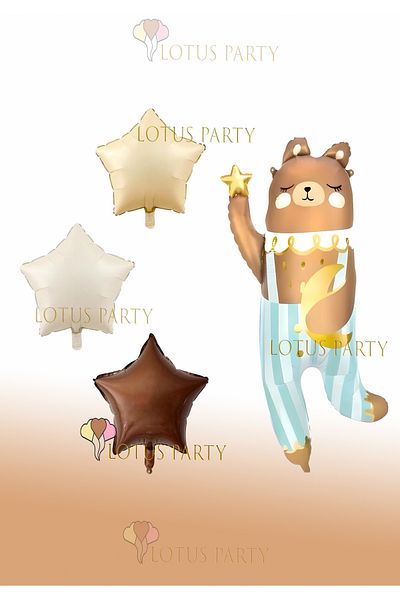 LOTUS PARTY Σετ ρετρό μπλε ριγέ αστέρια αρκουδάκι - 3 αστέρια - καφέ καραμέλα κρέμα χρώματος αστέρι