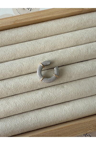 Pinery Jewels Bombe Tırtıklı Halka Gümüş Renk Kıkırdak Küpe