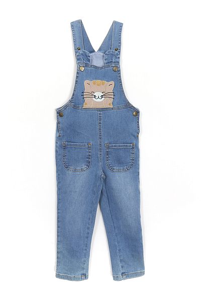 DobaKids Baby Boys and Kids Blue Denim Salopet with Cat Appliques on the Front and Back