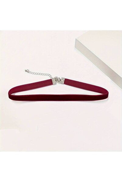 MutluBiDünya Vintage Bordo Renk Kadife Choker Kolye
