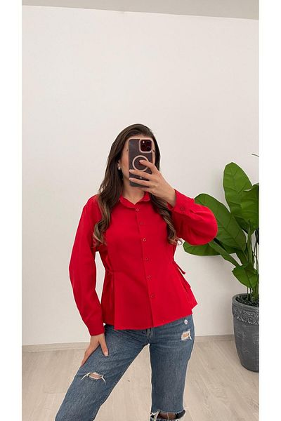 Nazline Women's Side Tie Button Poplin Shirt
