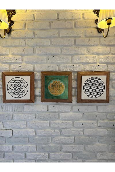woodhomeworks Комплект от 3 панела за картина с рамка от масивно дърво, 26X26