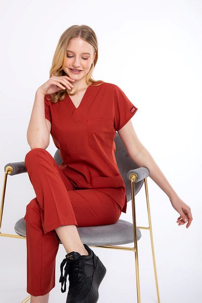 Uçak Medikal Burnt Orange U-Flex Lycra Single Top