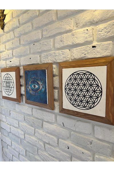 woodhomeworks Комплект от 3 панела за картина с рамка от масивно дърво, 26X26