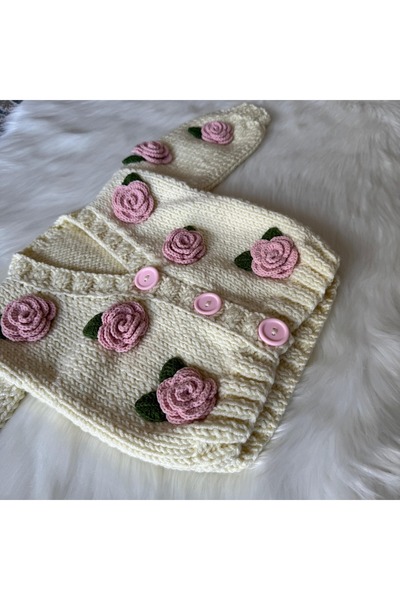 Home Rose Crop Children's Cardigan - Hand Knitted Baby Cardigan, Baby Gift Alize