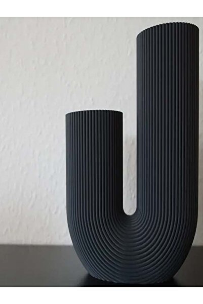 MUAMMO Modern Tarz Büyük Boy Vazo Çizgili Vazo Dekoratif Biblo (Siyah Renk Yo...