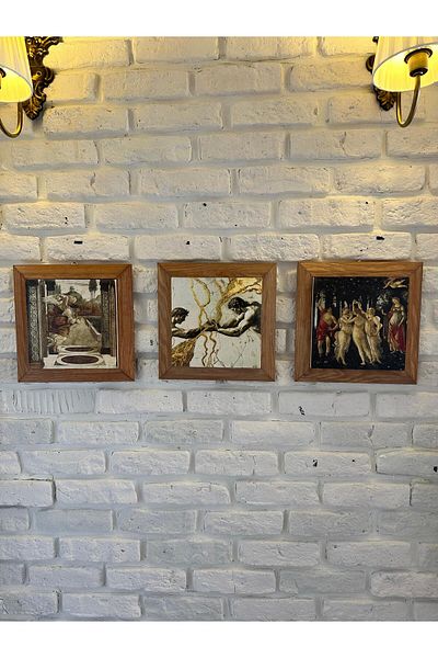 woodhomeworks Комплект от 3 панела за картина с рамка от масивно дърво, 26X26