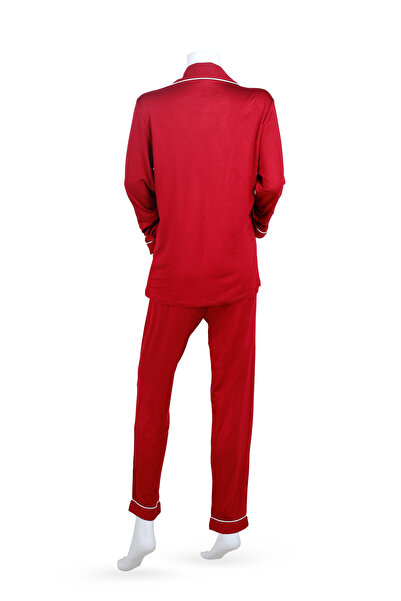 YesEco Women's Red Nightwear Set | Recycled Fabric, Shirt & Pajama | Soft, Breathable & Stretchable