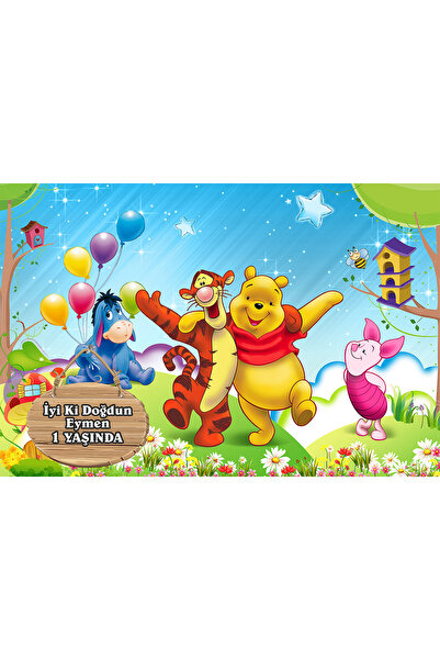 Winnie The Pooh Temalı Doğum Günü Temalı Kişiye Özel Isimli 70x100 Cm Ölçüsün...
