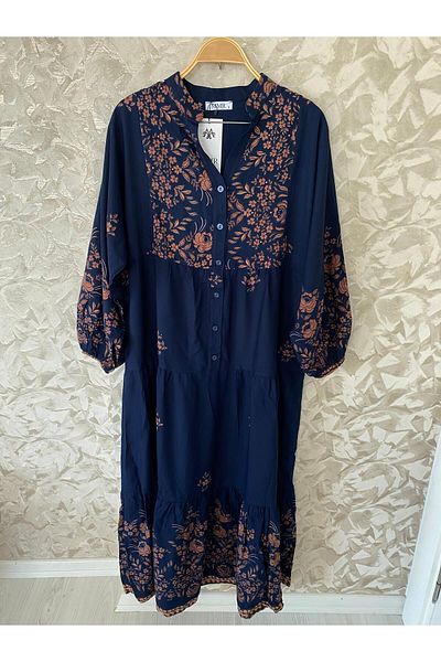 sevdalı Rochie de damă bleumarin cu flori din viscoză
