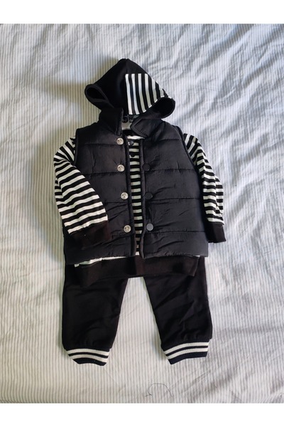 Hippil Hippil Boys' 3-Piece Set - 6-9/9-12/12-18 Months Striped Inflatable Vest Baby Set