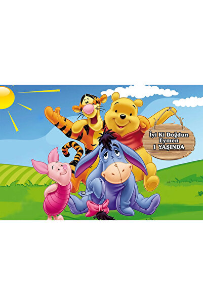 Winnie The Pooh Temalı Doğum Günü Temalı Kişiye Özel Isimli 100x150 Cm Ölçüsü...