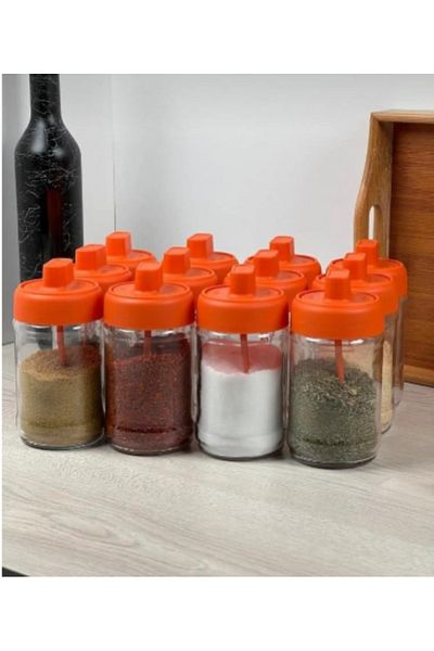 abenim 3-Piece Spice Holder Set with Matte Lid and Spoon - 330 ml - Glass Jar