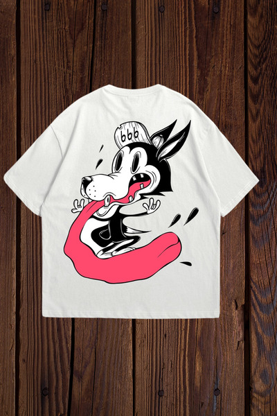 FECCY Tricou supradimensionat din bumbac cu imprimeu Wolf Tongue