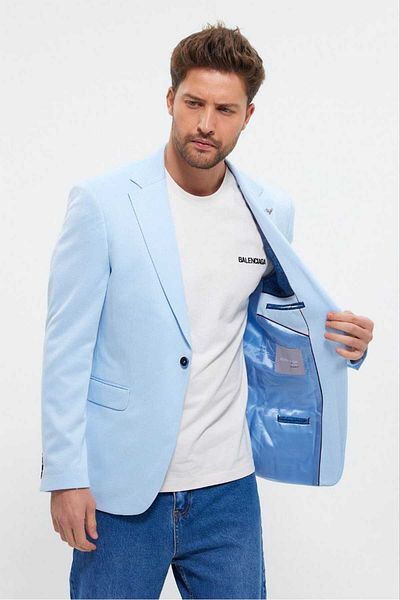 Savira SlimFit Ανδρικό Μπουφάν Μπλε Χρώμα Drob 6 Πλεκτό ύφασμα