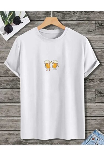 WOODROFFE Unisex Oversize Casual Boyfriend T-shirt - Εκτύπωση σε ποτήρι μπύρας