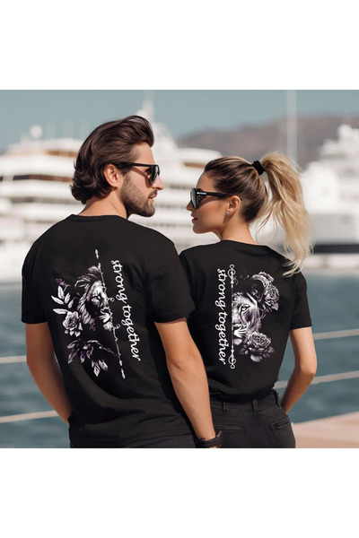 Wish BF _Strong Together Aslan Tasarım Baskılı Sevgili Çift Kombini T- shirt