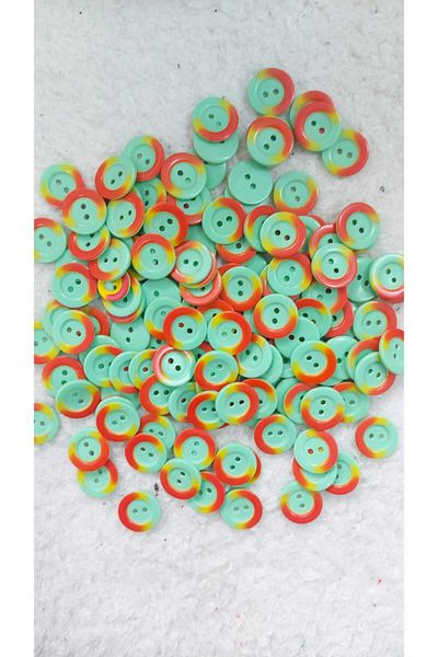 BİGÜMEX 17mm 28 Size Green over Orange 2 Holes Polyester Button (20 Pcs)