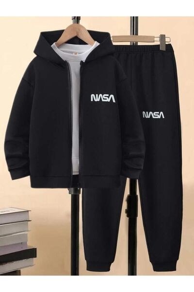 YOHO SPORT Чорний спортивний костюм nasa в стилі унісекс Oversize