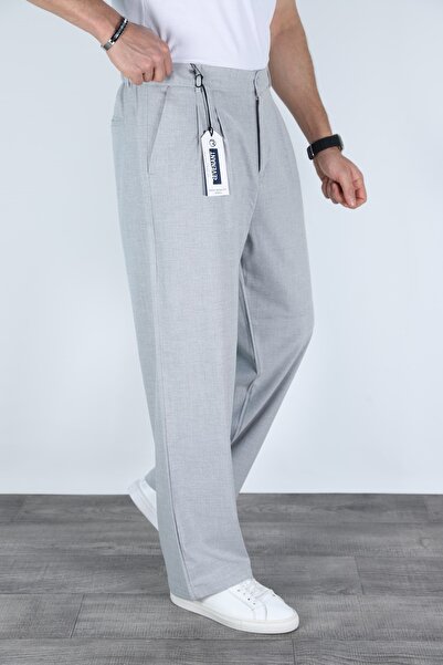 Revenant Giyim Baggy Çift Pileli GRİ Renk Beli Lastikli Kaliteli Rahat Kesim Klasik Bol Paça Baggy Pantolon