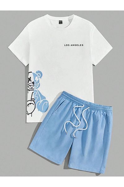 YOHO SPORT Los angels Printed Unisex Summer T-shirt and Shorts Set