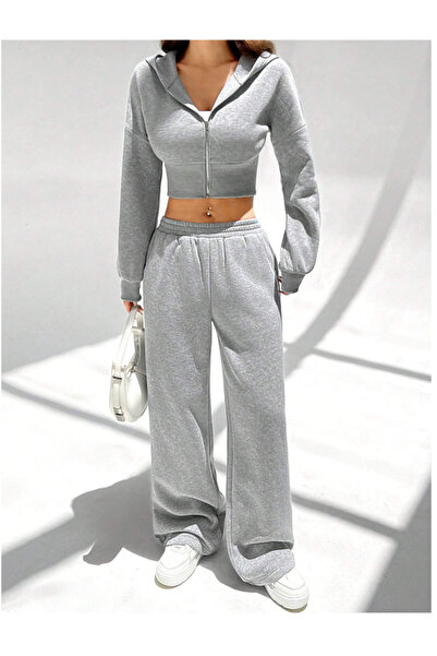 CAONNES Kadın Gri Büyük Beden Spor Giyim Kaliteli Baggy Bol Kesim Esnek Rahat Kumaş Eşofman Altı ŞAHMODAğp