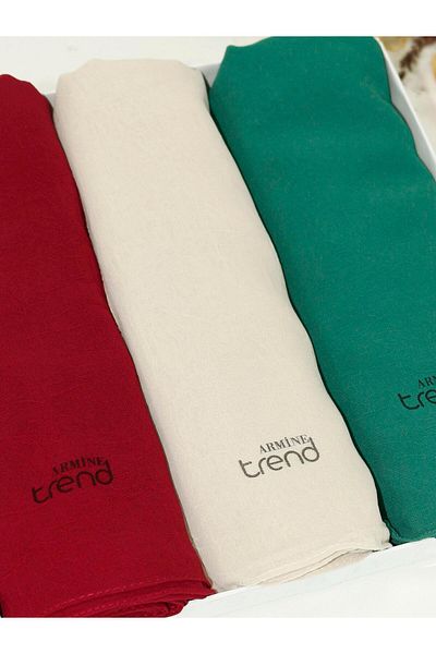 Armine Trend Crinkle Chiffon Shawl - Atskrn - Set of 3 - Light Mink, Cherry, Green