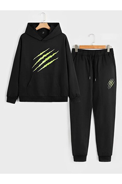 YOHO SPORT унісекс чорний спортивний костюм великого розміру з капюшоном
