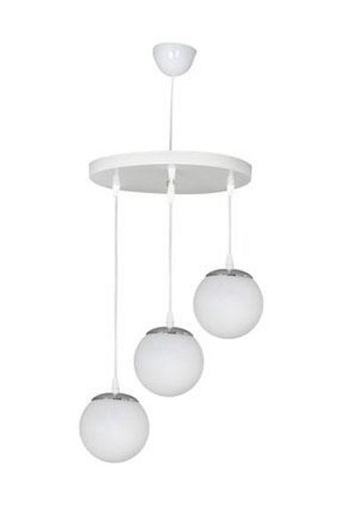 Semboldekor White 3-Piece Clamp Glass Silver Detailed Pendant Chandelier (White Glass)