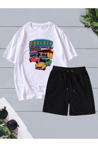 YOHO SPORT UNISEX круїзний комплект шортів та футболки з принтом автомобіля