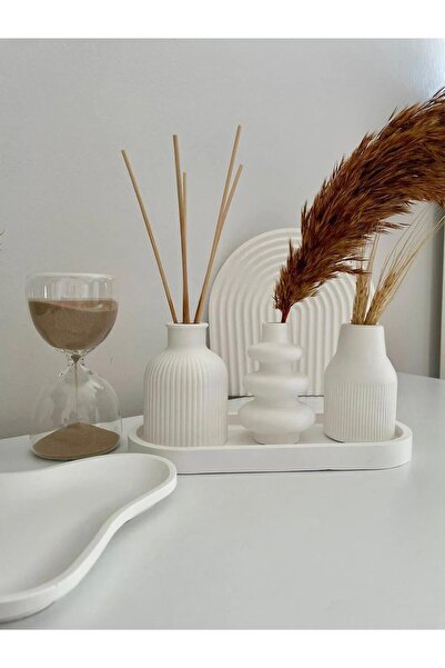 Elan Design Dekoratif Minimalist 3'lü Vazo & Sunum Tabağı