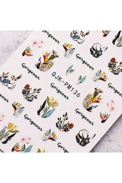Takıtolia Nailist Floral Çiçekli Seri - Altın Yaldızlı Yapışkan Tırnak Sticke...