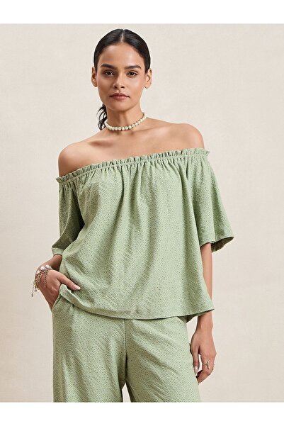 Femmella By Styli Knitted Schiffli Off Shoulder Neck Top