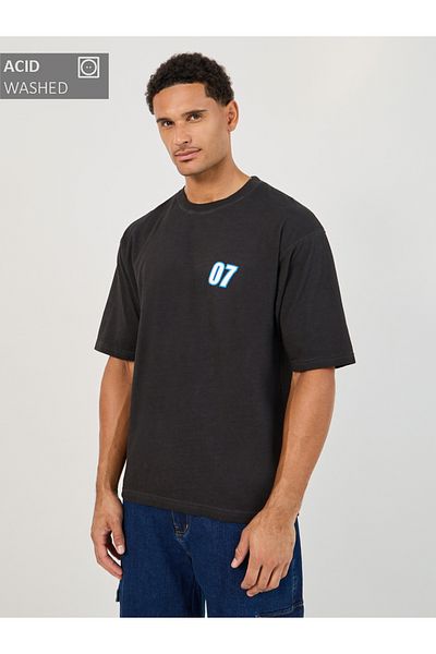 Styli Acid Washed Graphic Print Oversized T-Shirt