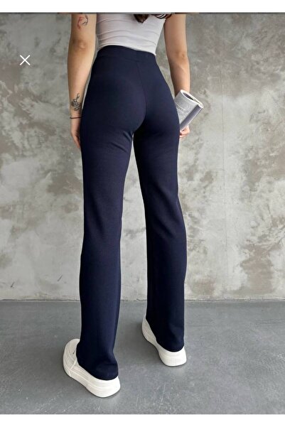 wien loren Dámské kalhoty Palazzo s vysokým pasem a širokými nohavicemi v tmavě modré barvě