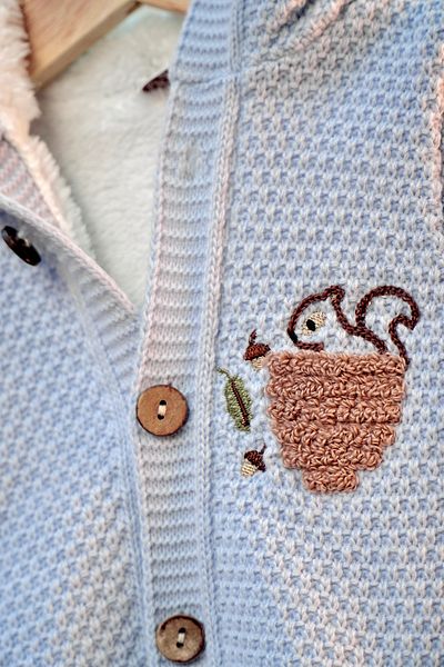 Bursa Trikomer Knitwear Knitted Squirrel Embroidered Wellsoft Lamb Wool Winter Baby Jumpsuit