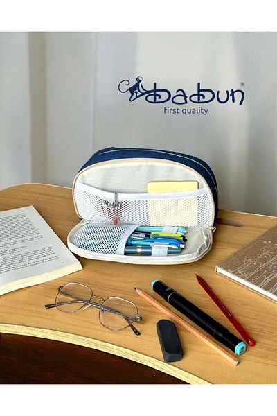 BABUN Efes Two-Color Large Wide Canvas Cloth Fabric Pencil Case Vintage Button Pen Holder Makeup Purse