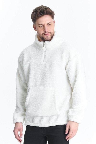 DAMGA JEANS Men's Oversize Half Zipper White Sweatshirt